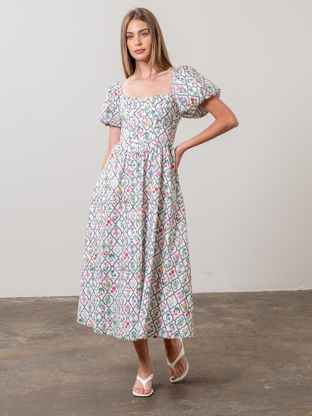 Moon River Floral Print Puff Sleeve Corset Dress Size M